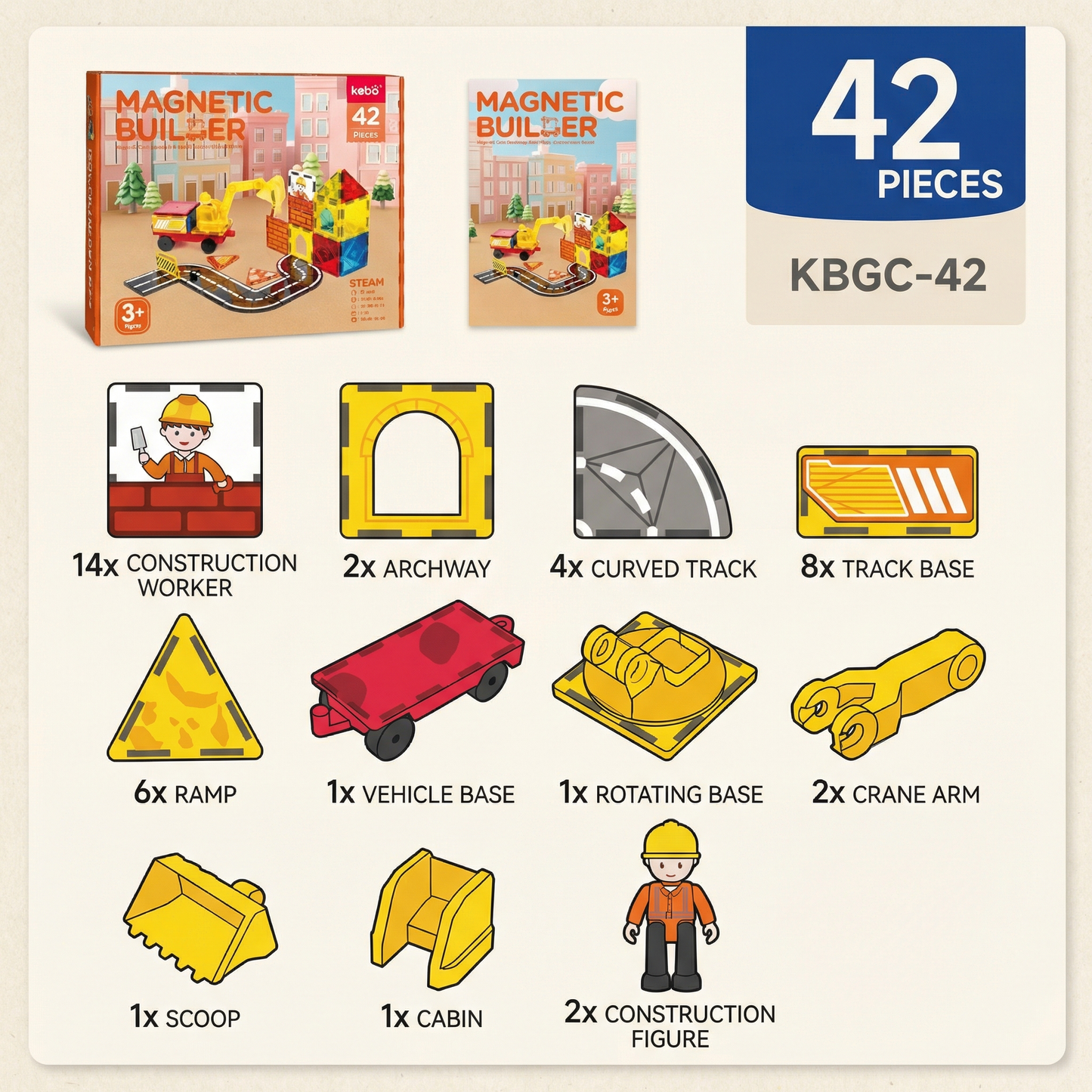 Magnetic Construction Tile Set (42pcs)