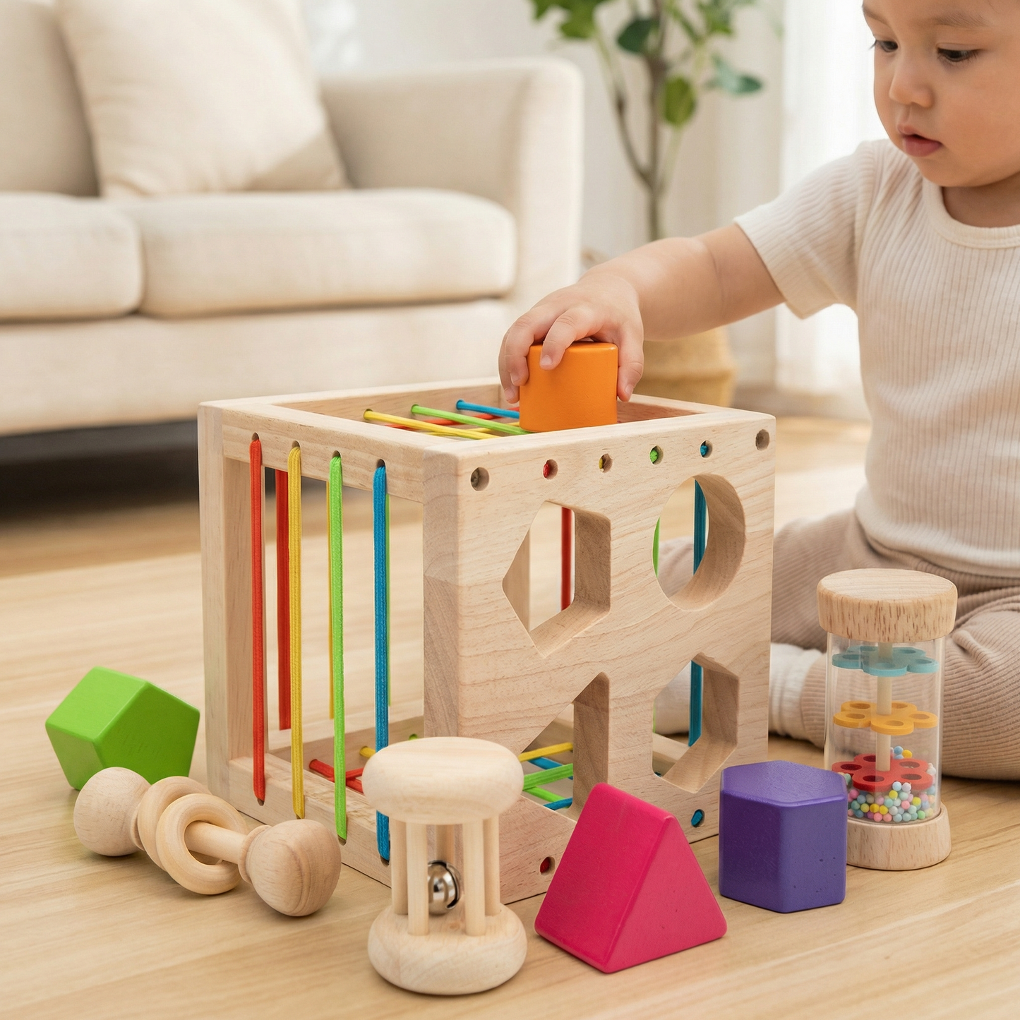 Wooden Activity Cube for Toddlers