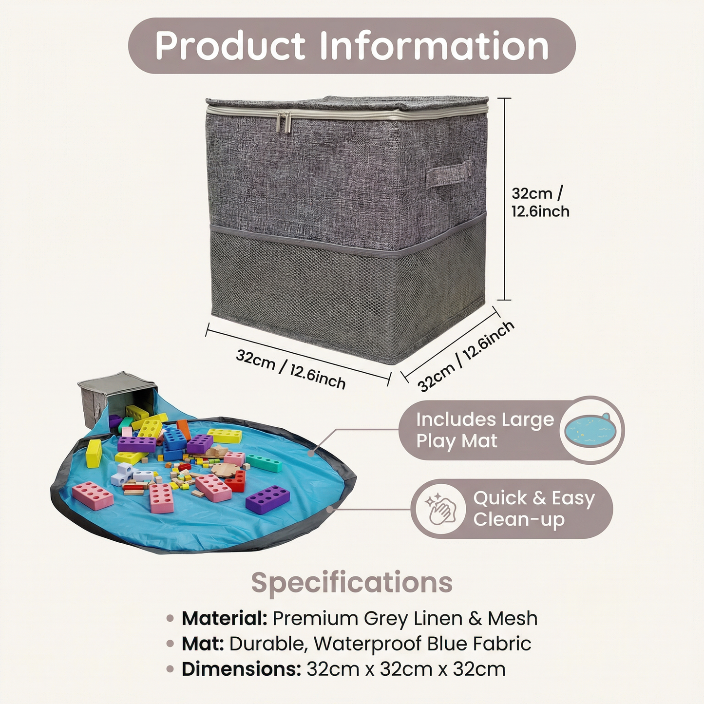 Toy Storage Box with Built In Play Mat