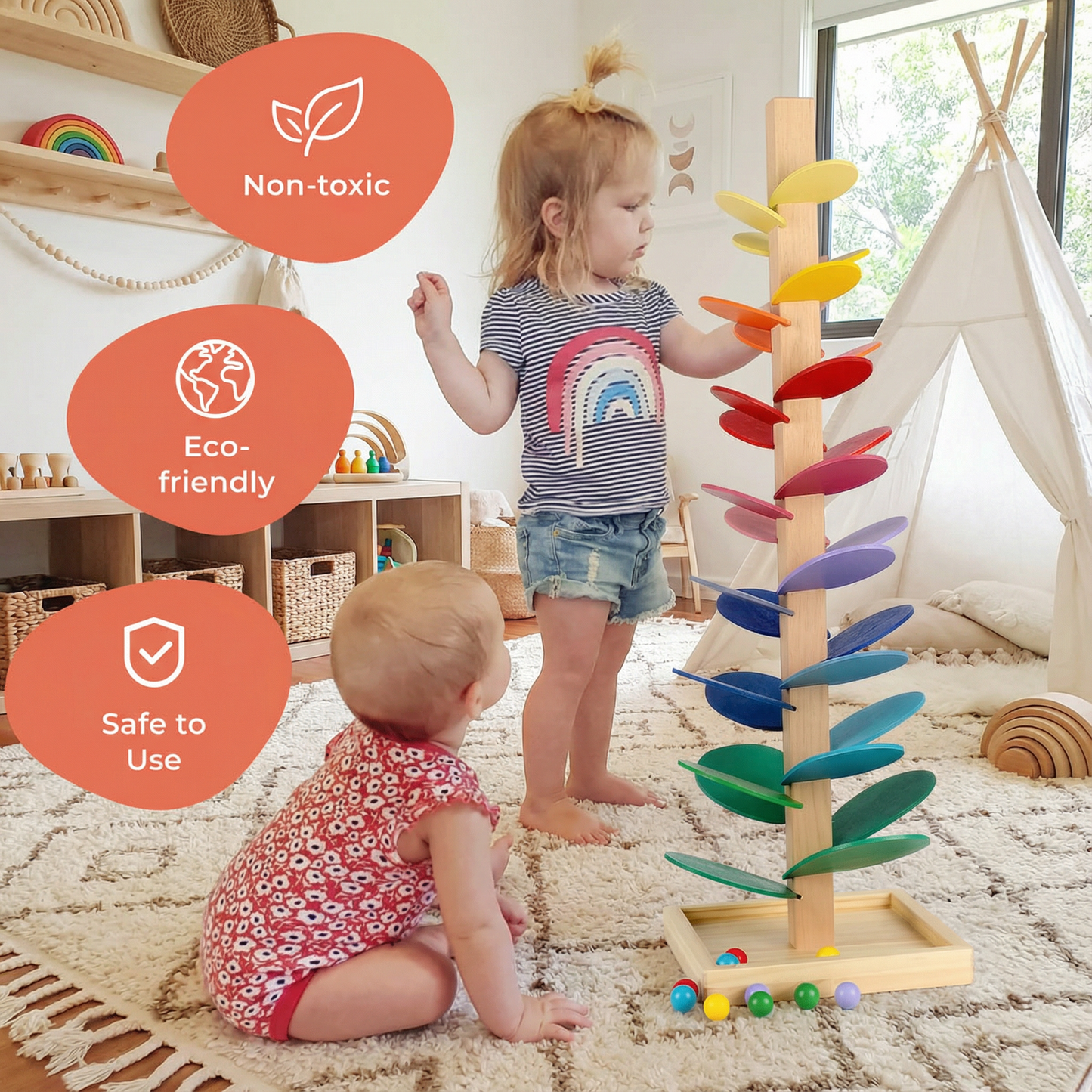 Wooden Rainbow Marble Sound Tree