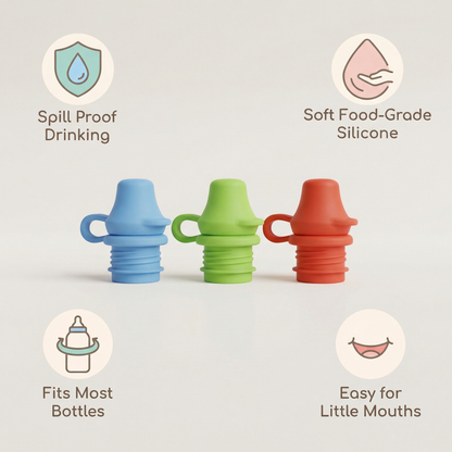 Silicone Spill Proof Bottle Tops for Kids (3 Pack)