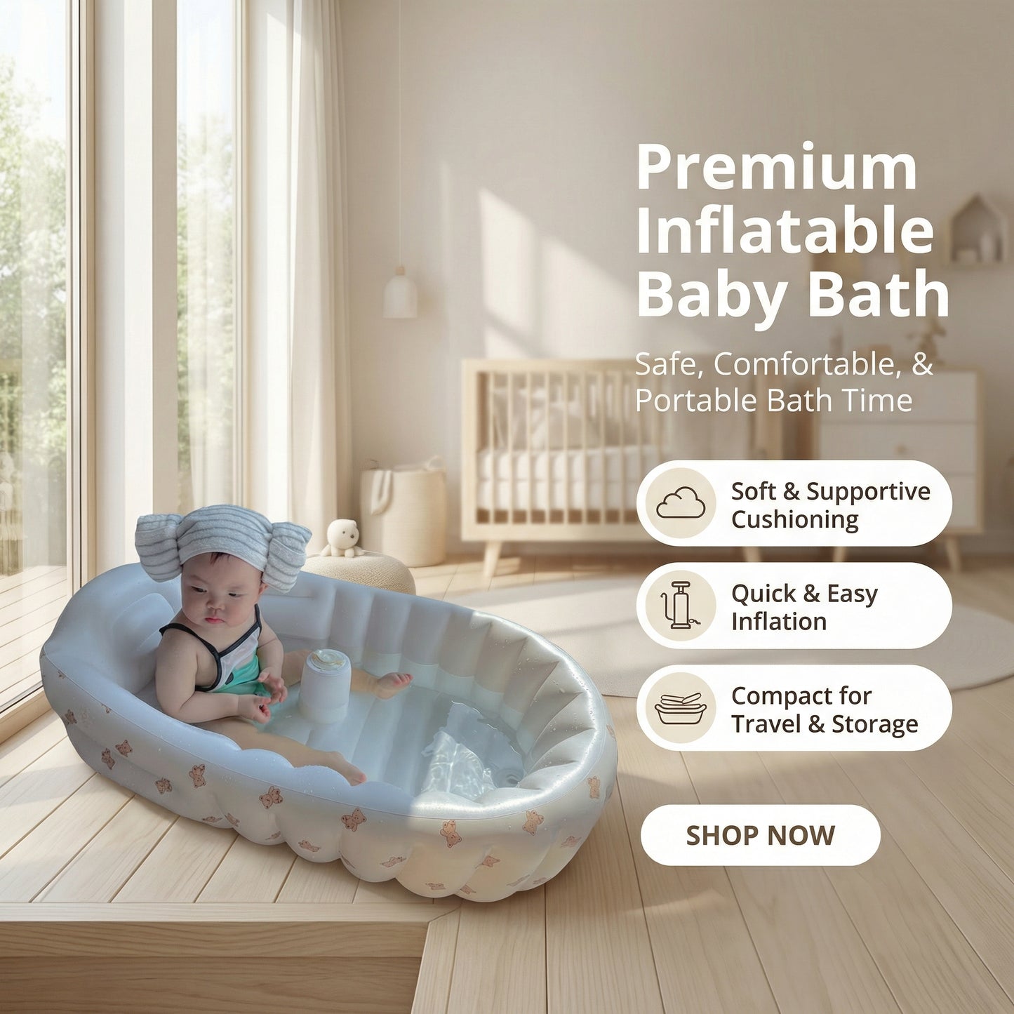 Inflatable Baby Bath Tub for Home and Travel