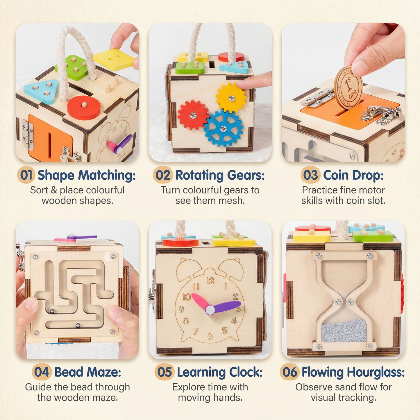 Montessori Wooden Activity Cube
