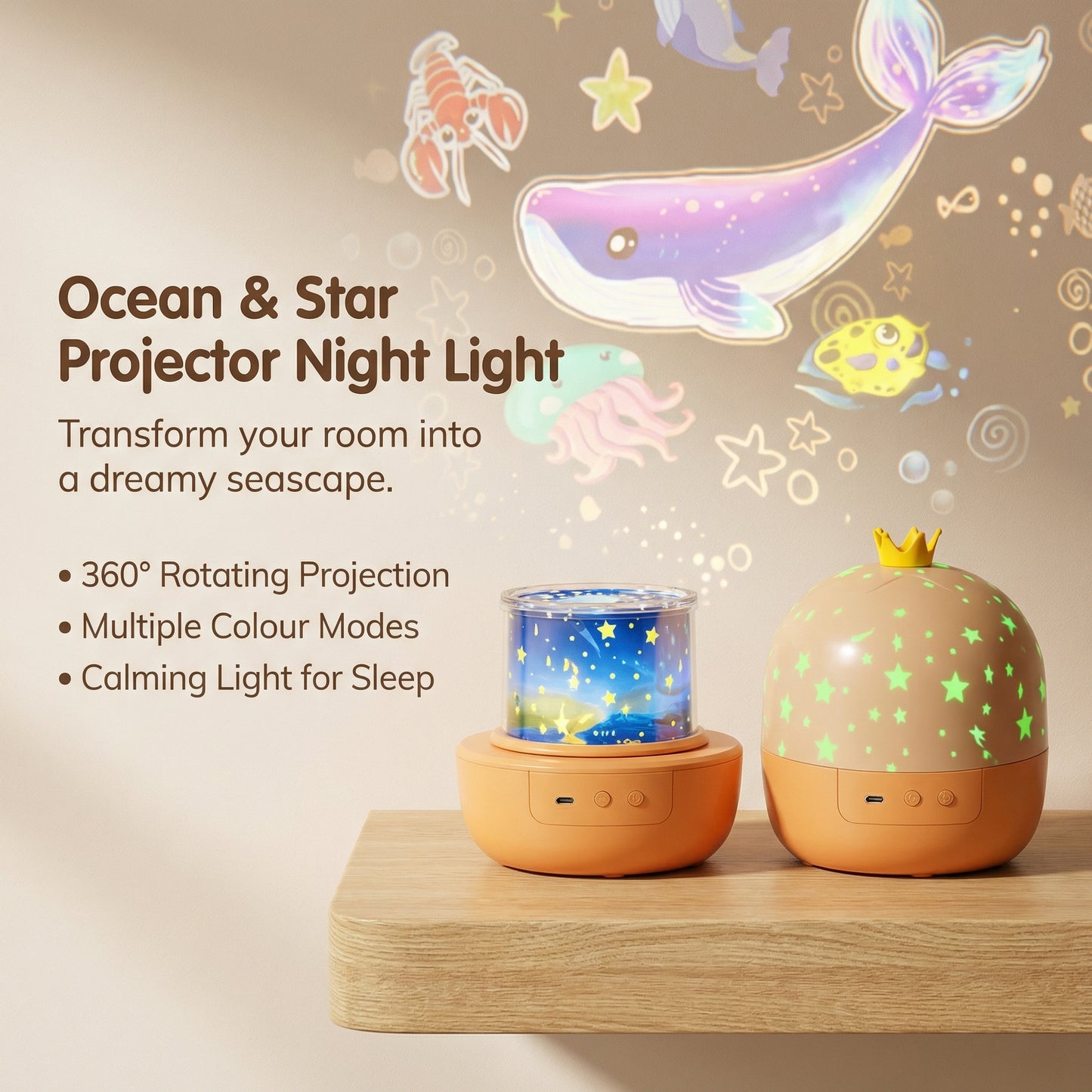 2-in-1 Calming Night Light for Kids with Projector