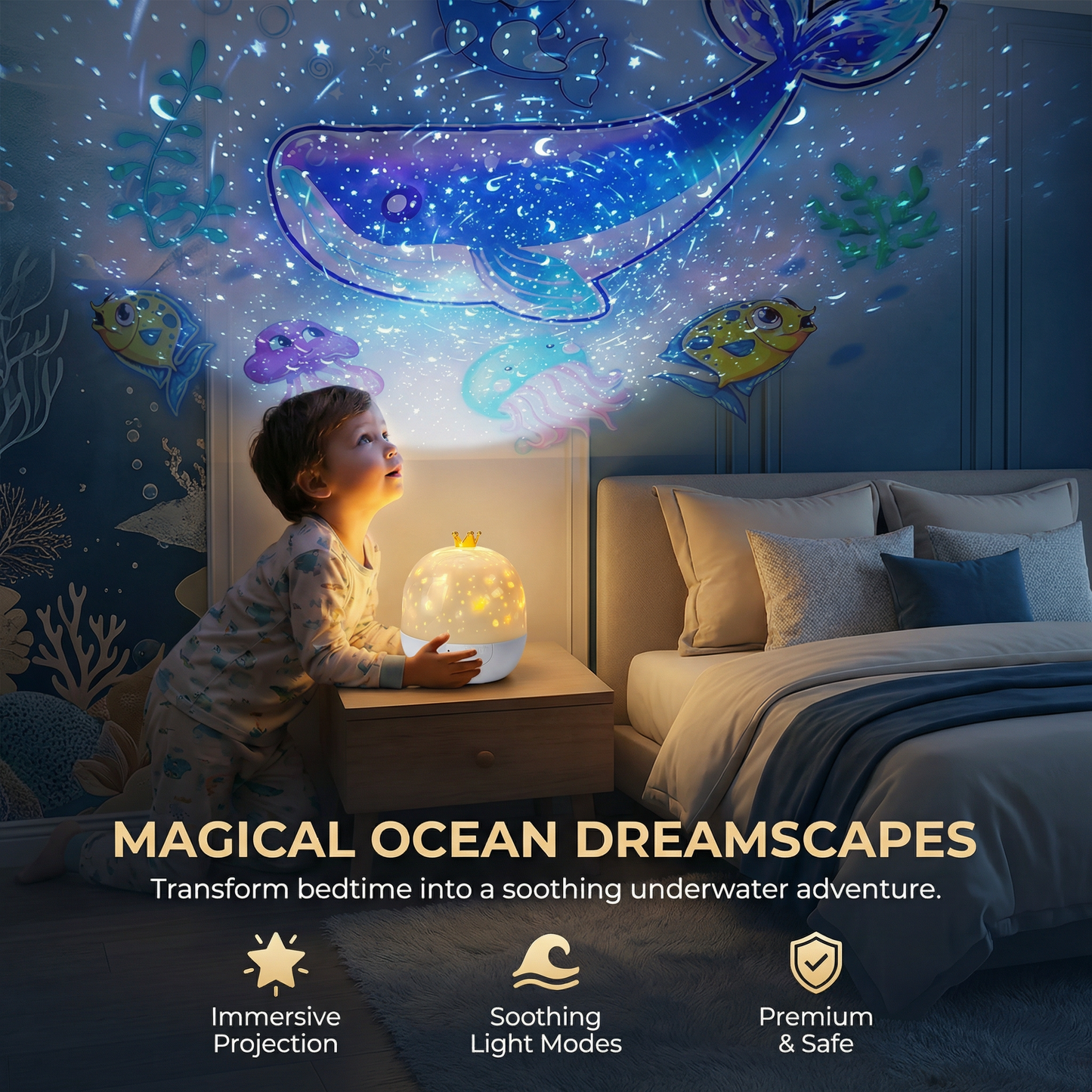 2-in-1 Calming Night Light for Kids with Projector