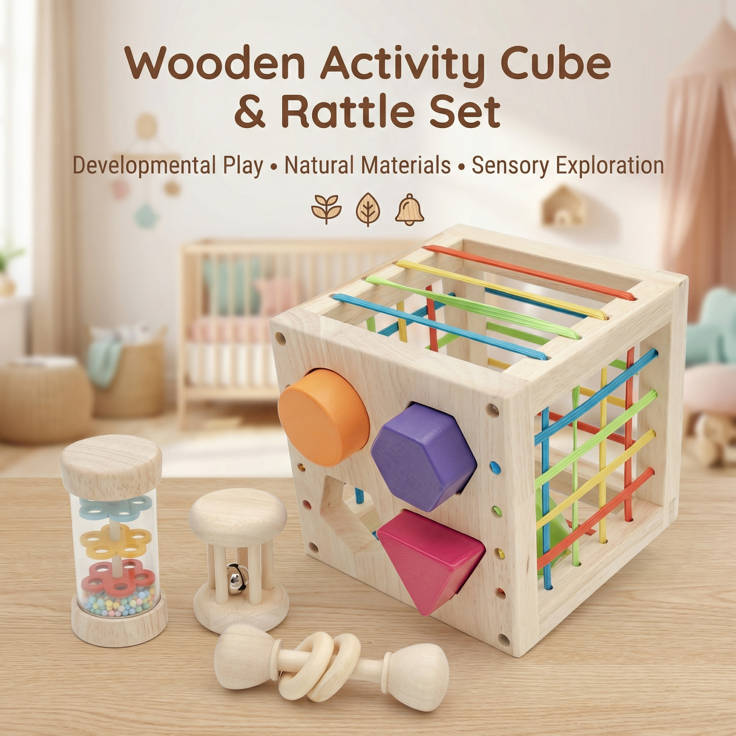 Wooden Activity Cube for Toddlers