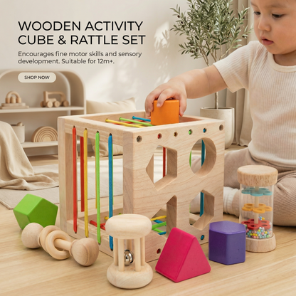 Wooden Activity Cube for Toddlers