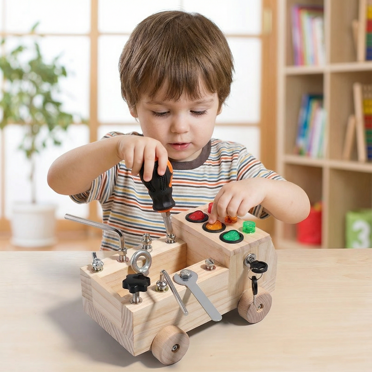 Montessori Wooden Busy Board Bus
