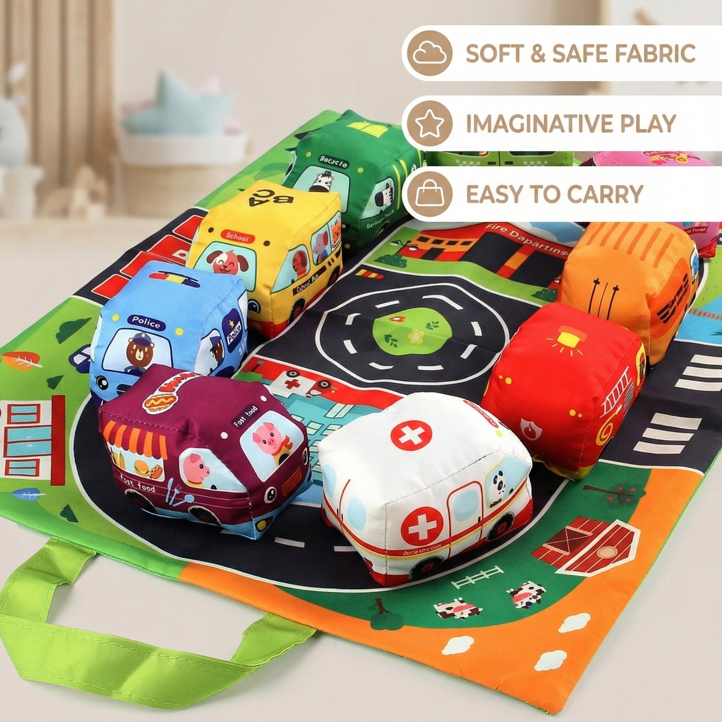2 in 1 Plush Cars & Play Mat