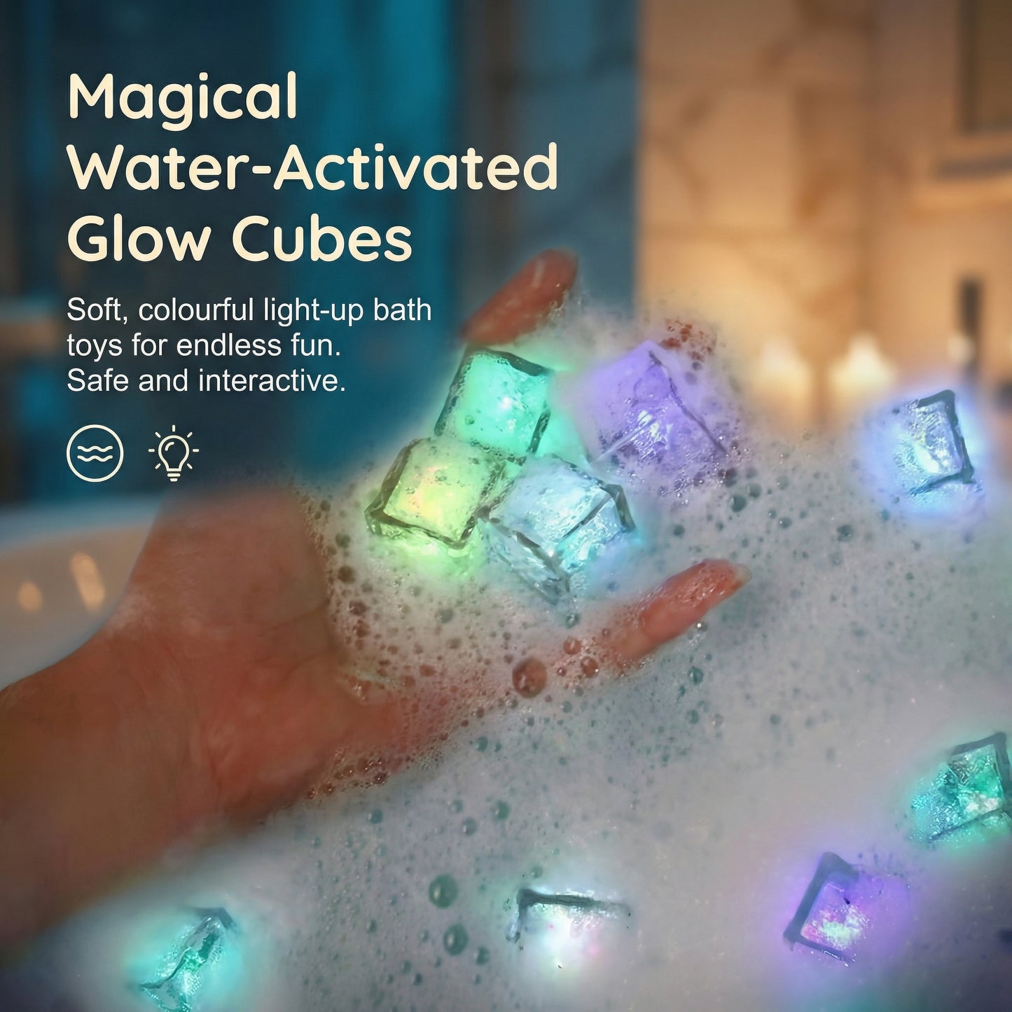 LED Bath Light Cubes 12 Pack - Water Activated