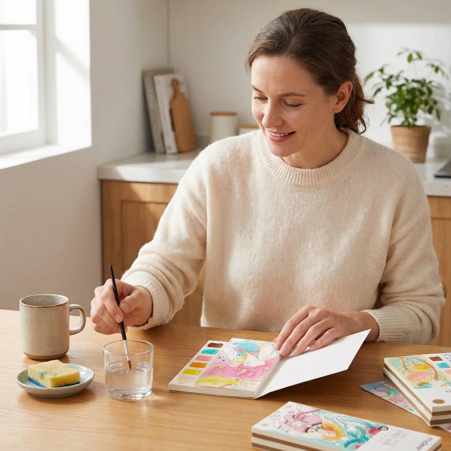 Watercolour Painting Book with Built In Paint