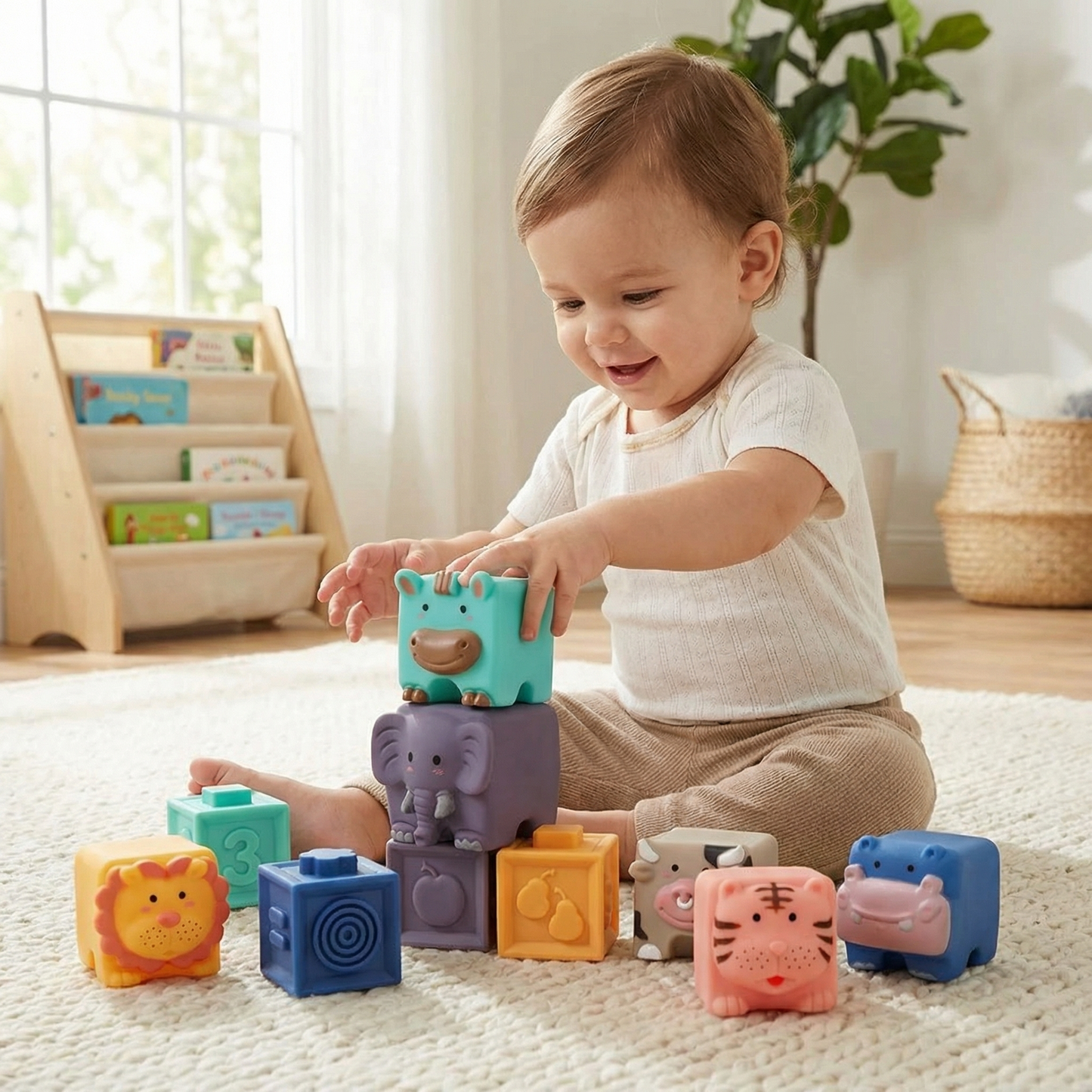Soft Sensory Building Blocks Safari Friends Set
