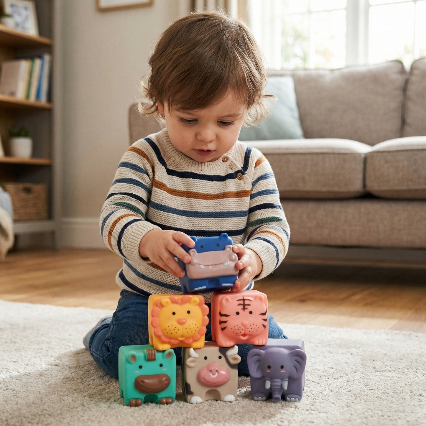 Soft Sensory Building Blocks Safari Friends Set