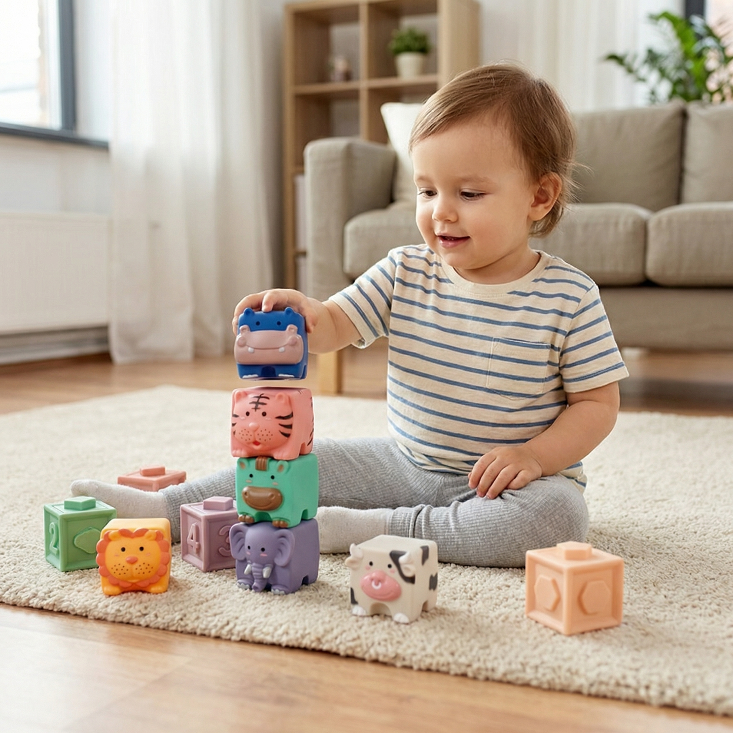 Soft Sensory Building Blocks Safari Friends Set