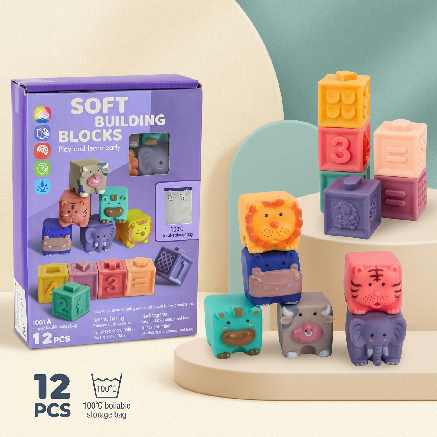 Soft Sensory Building Blocks Safari Friends Set