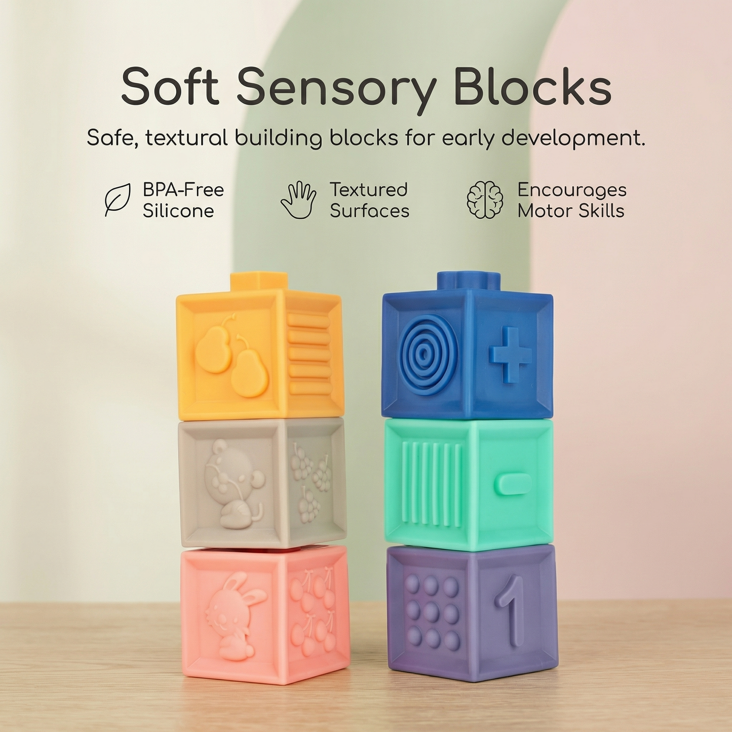 Soft Sensory Building Blocks Safari Friends Set