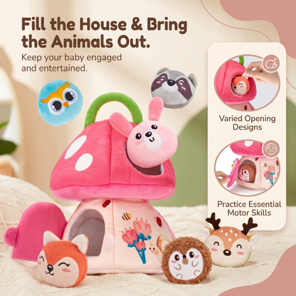 Plush Mushroom House Toy with Jungle Animals