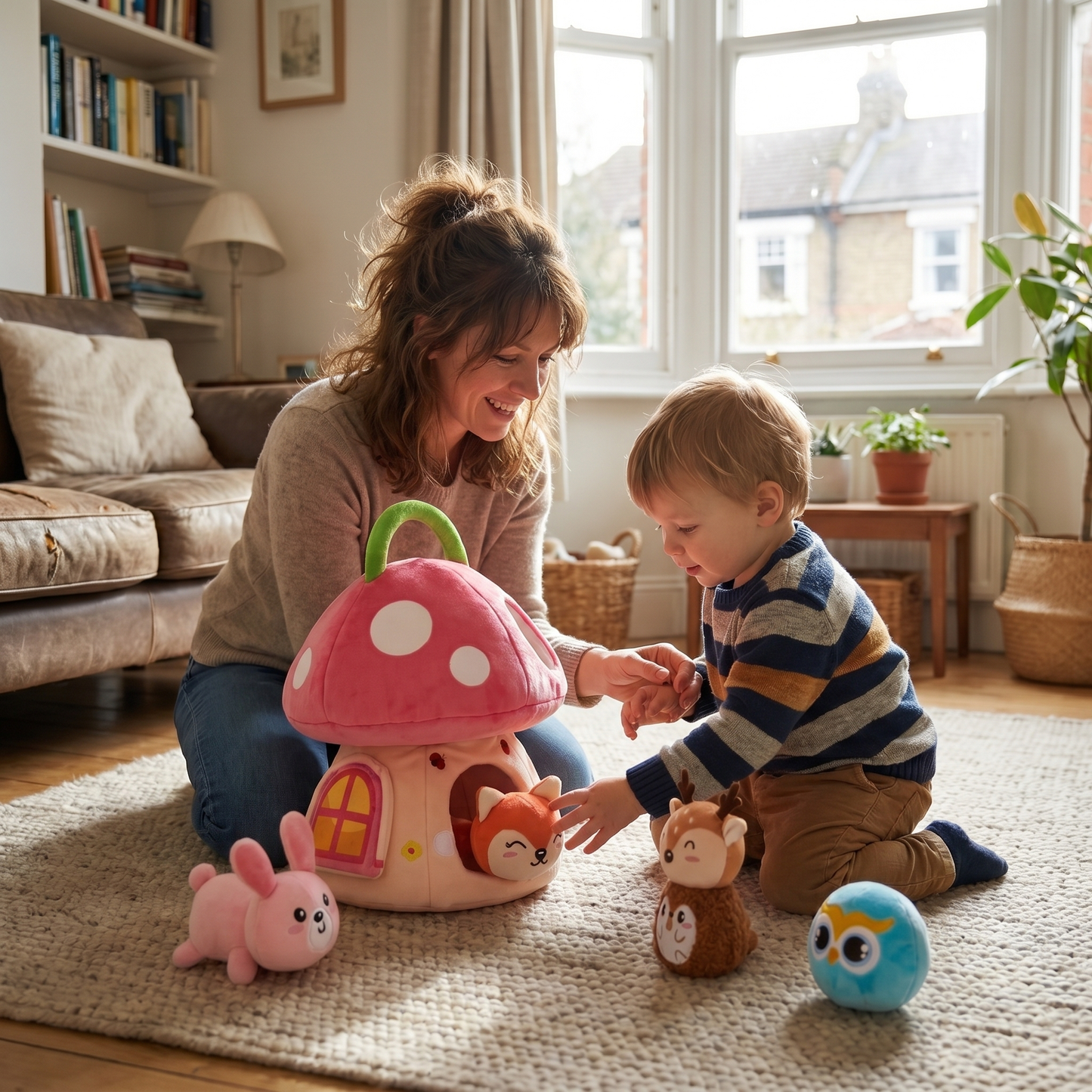Plush Mushroom House Toy with Jungle Animals