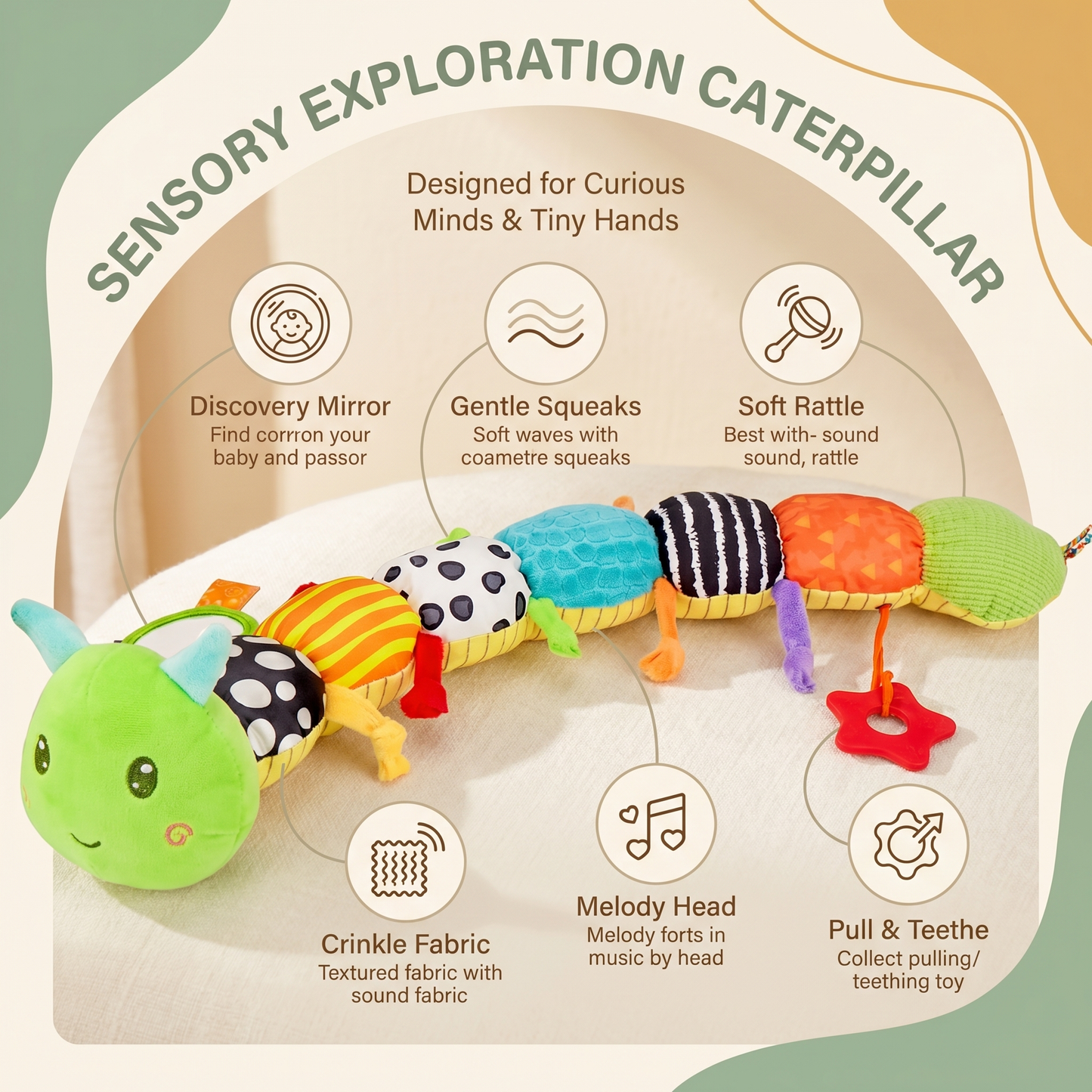 Soft Sensory Caterpillar Toy for Babies