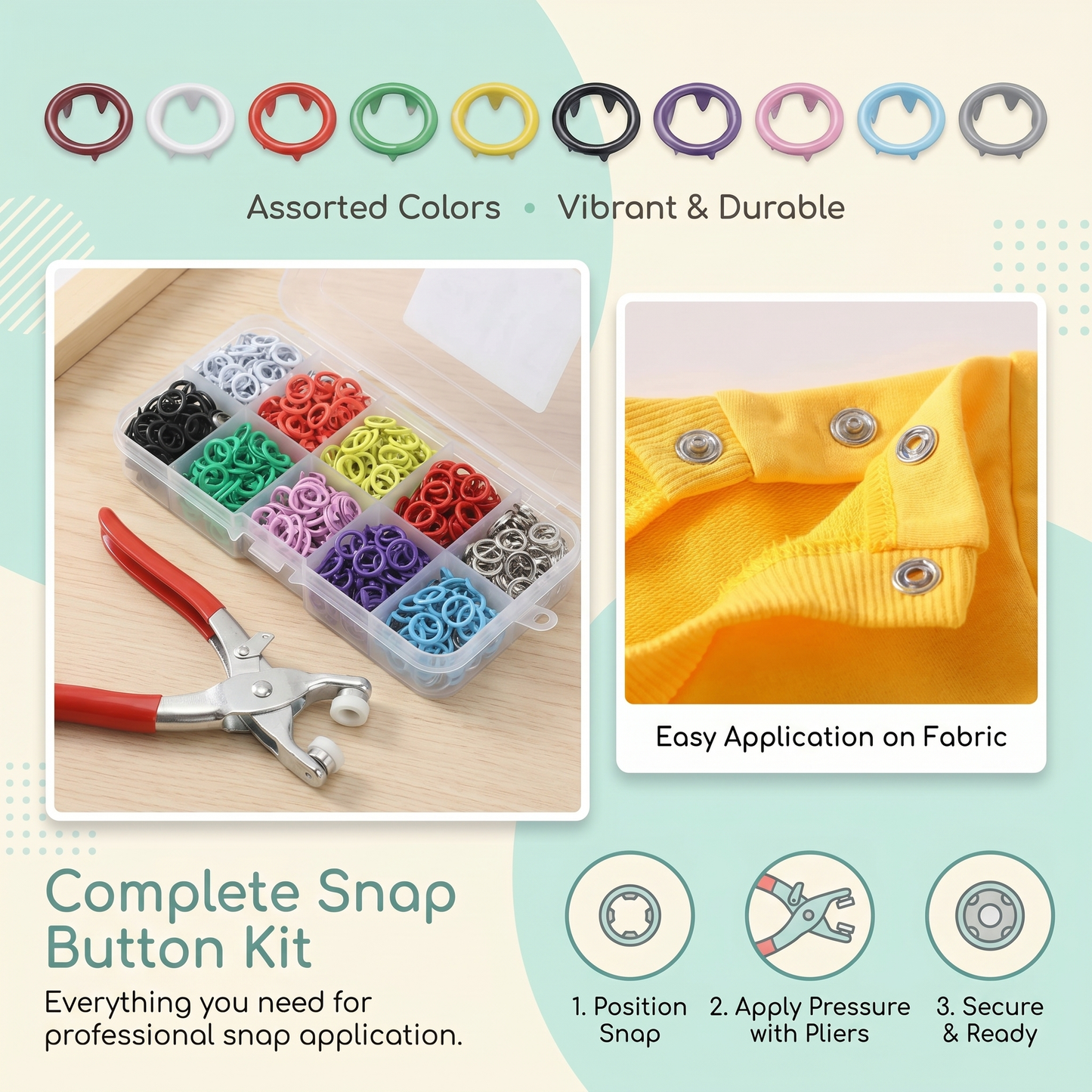 Snap Fastener Kit for Clothing and Crafts