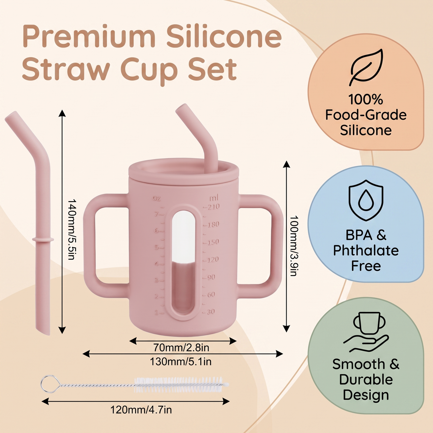 Toddler Silicone Straw Cup with Handles