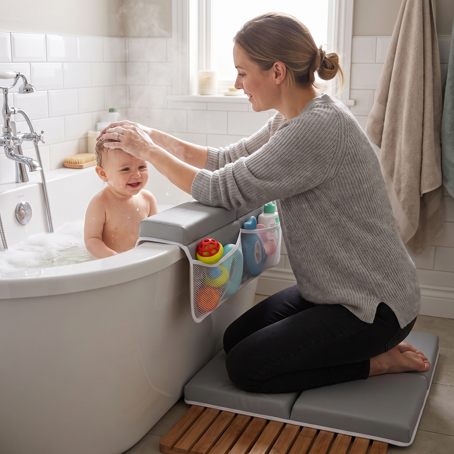 Baby Bath Knee Pad with Toy Organiser
