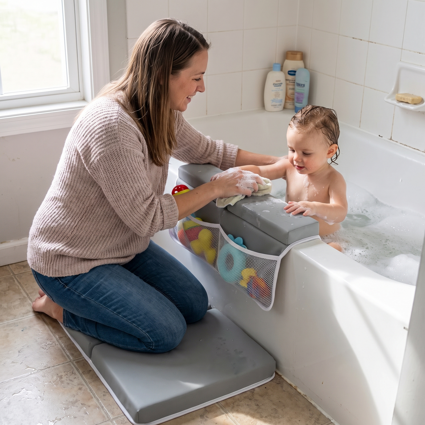 Baby Bath Knee Pad with Toy Organiser