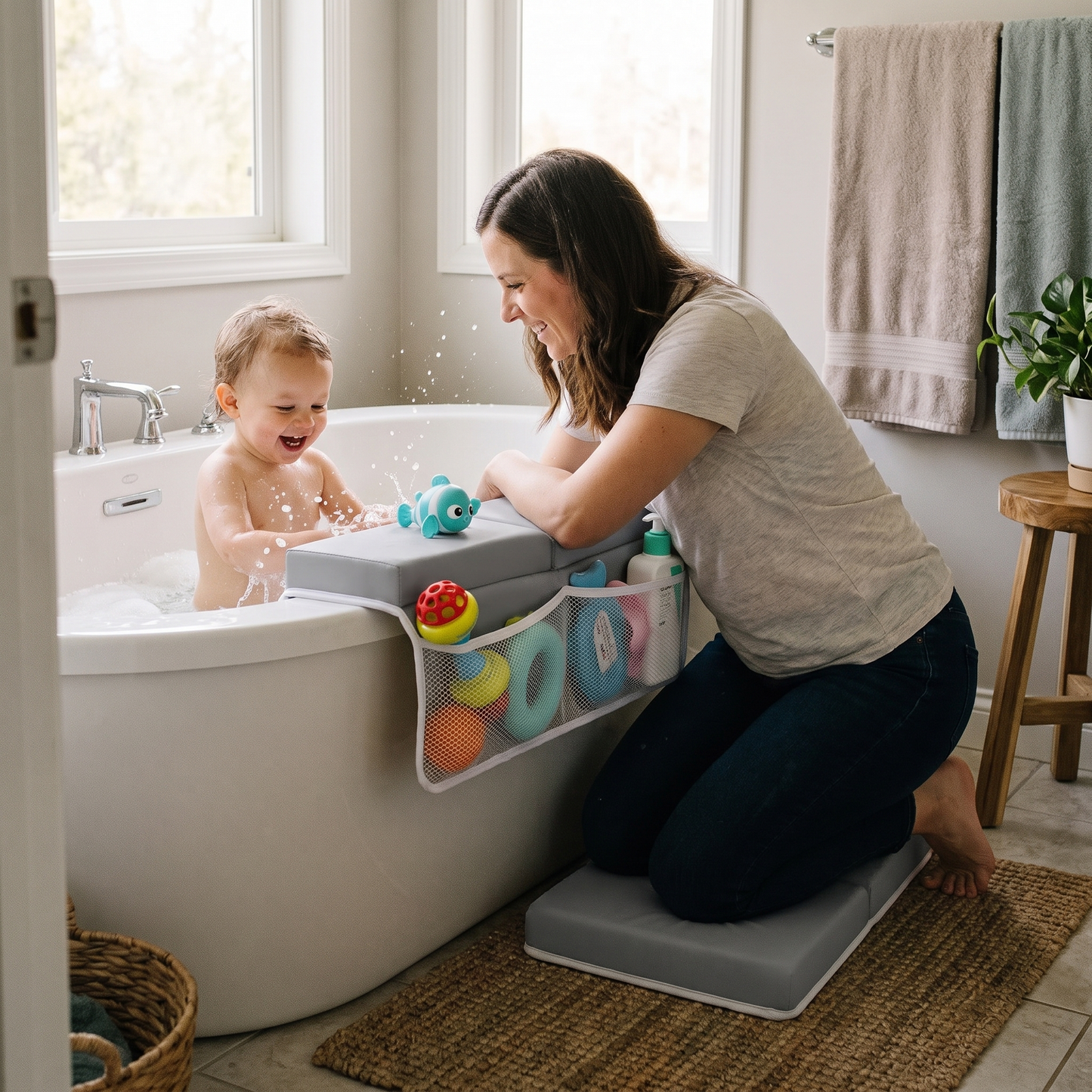 Baby Bath Knee Pad with Toy Organiser