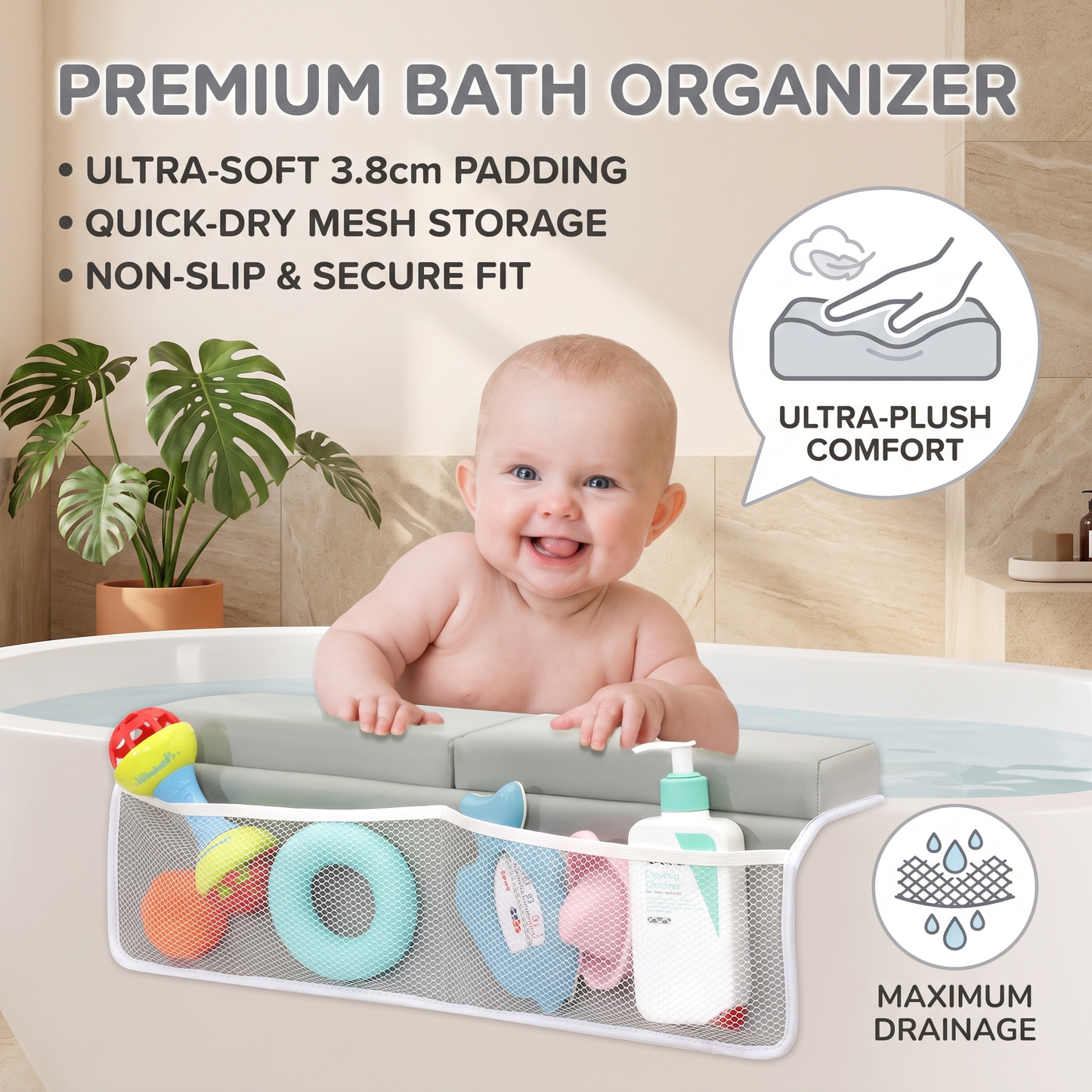 Baby Bath Knee Pad with Toy Organiser