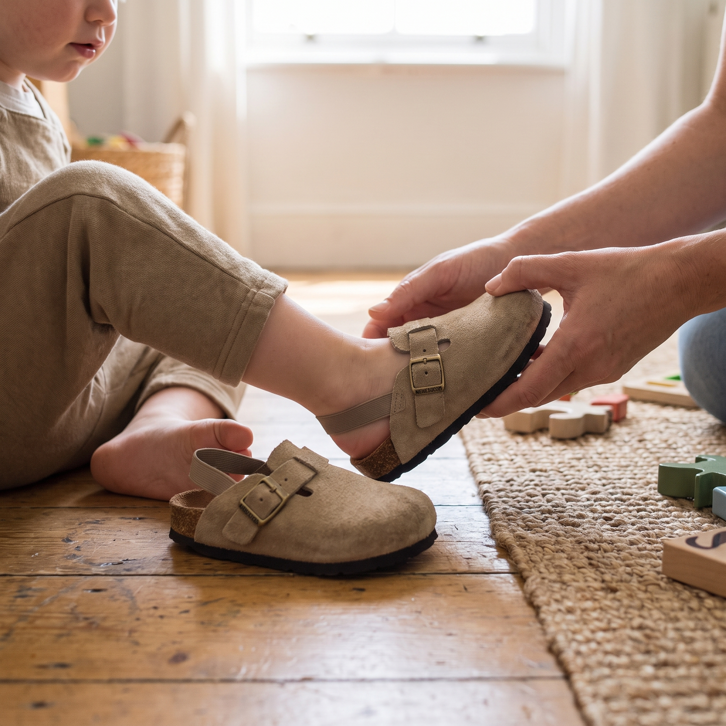 Adjustable Genuine Leather Kids Slides