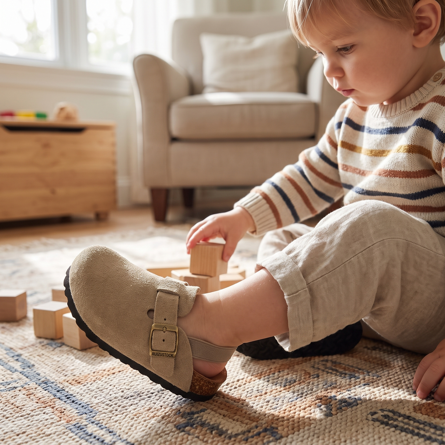 Adjustable Genuine Leather Kids Slides