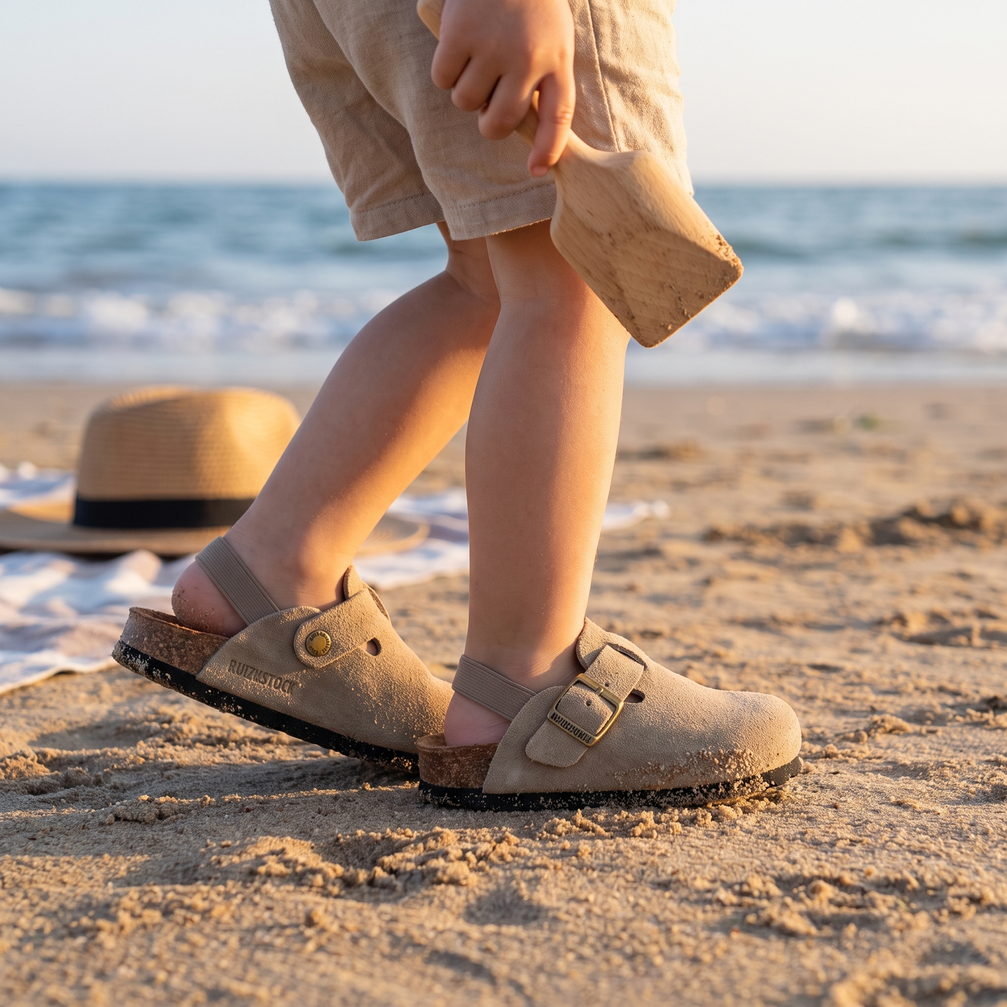 Adjustable Genuine Leather Kids Slides