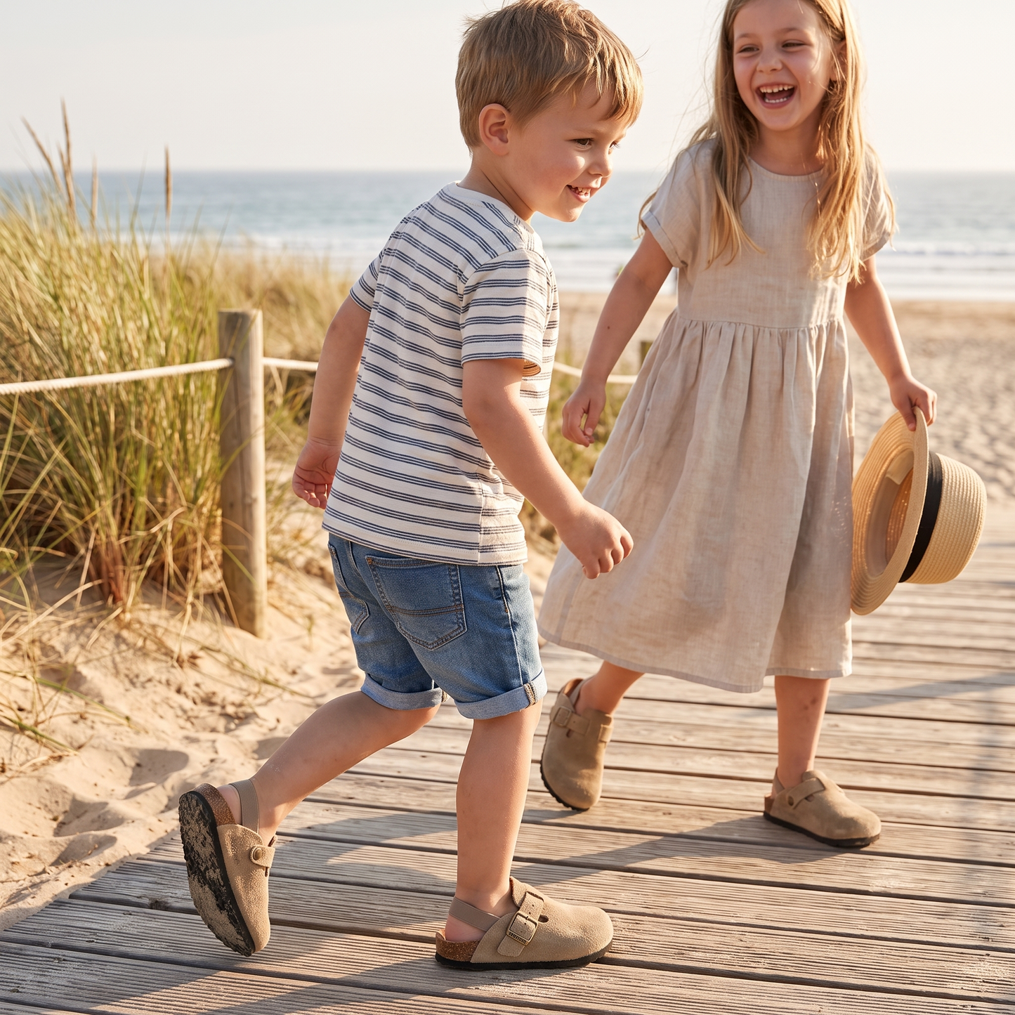 Adjustable Genuine Leather Kids Slides