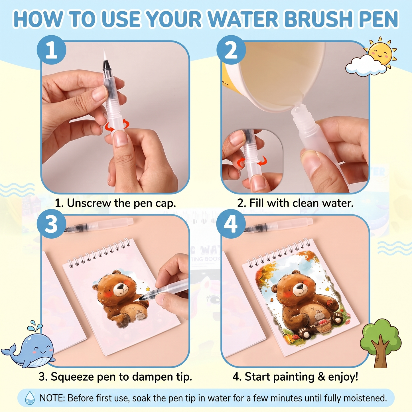 Magic Reusable Water Colouring Book for Kids