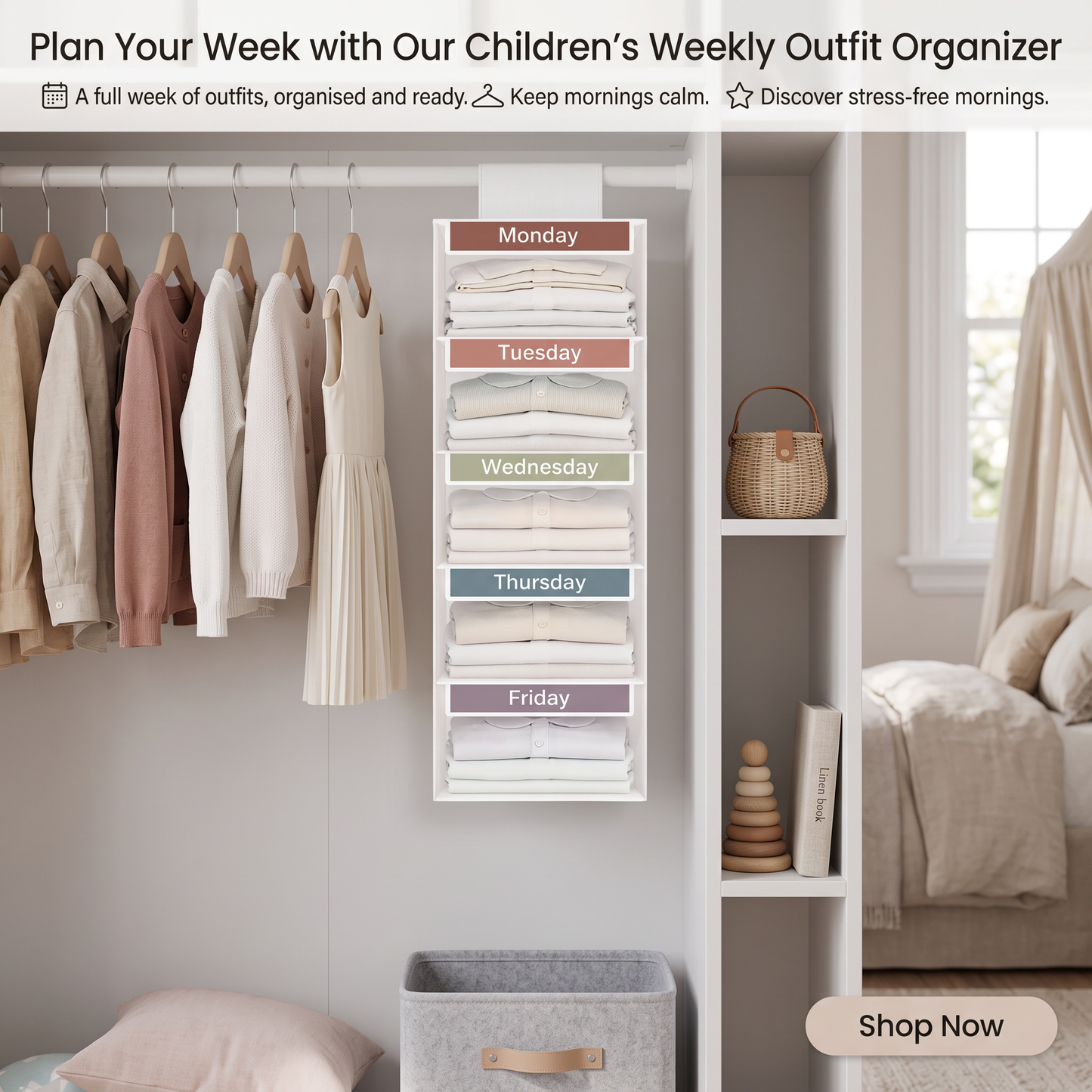 Hanging Weekly Clothes Organiser for Kids