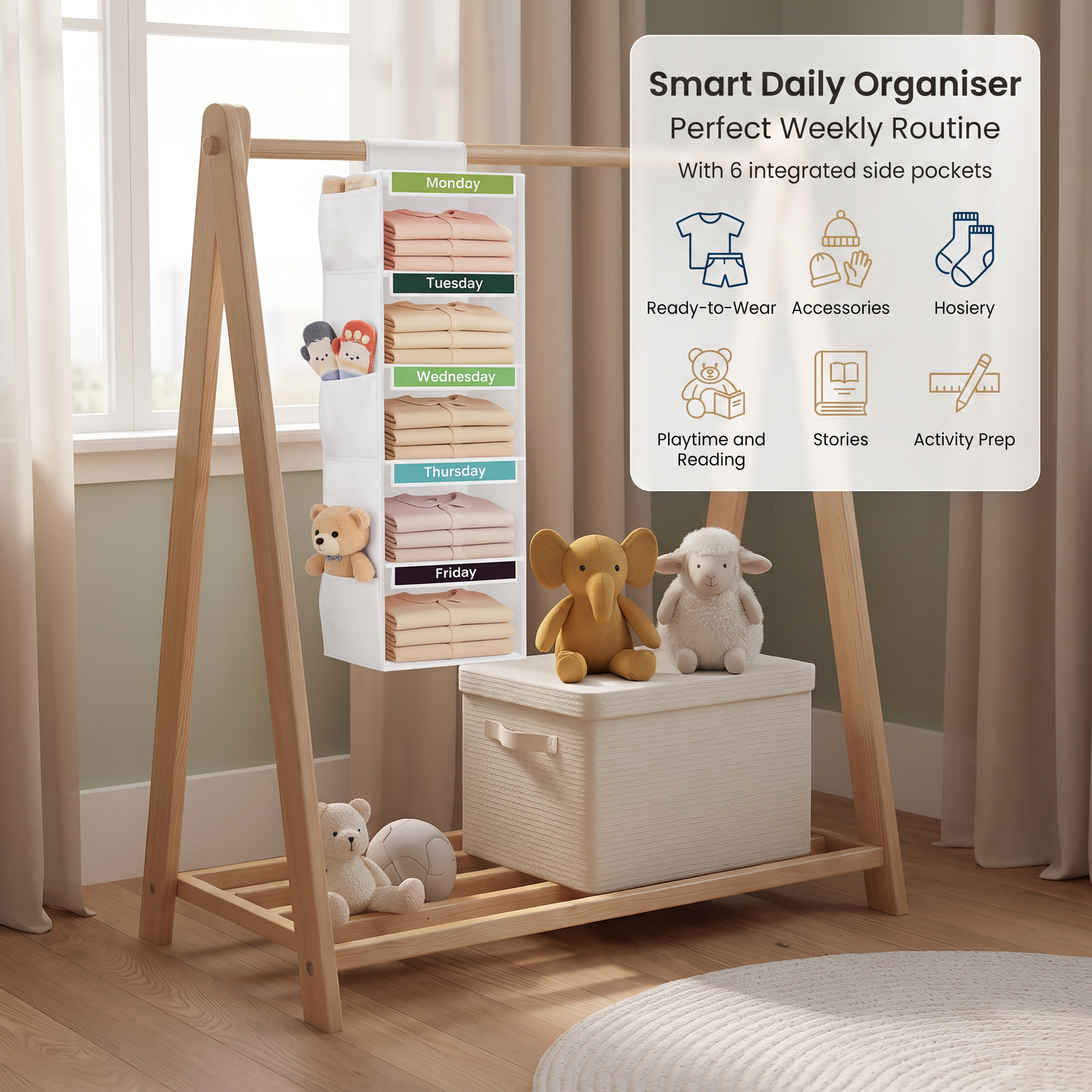 Hanging Weekly Clothes Organiser for Kids