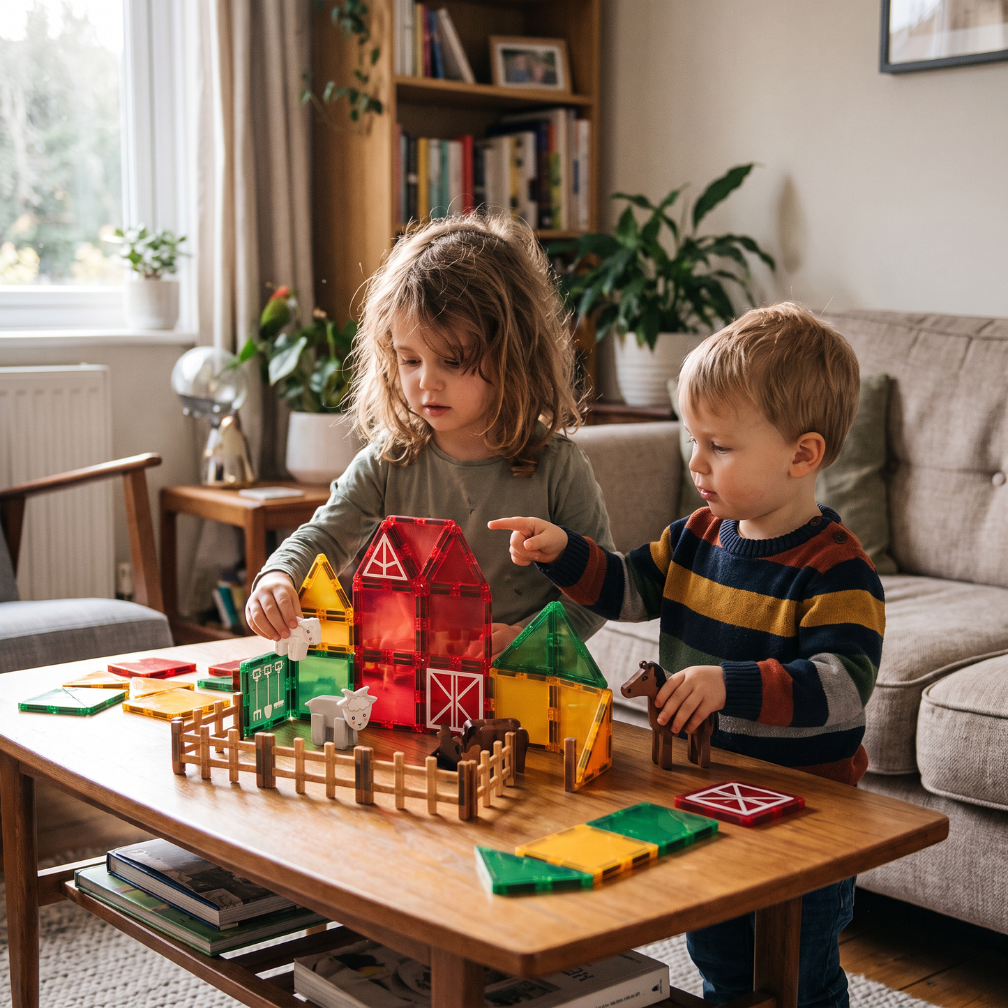 Magnetic Farm Building Tiles for Creative Play – 26 Piece Set