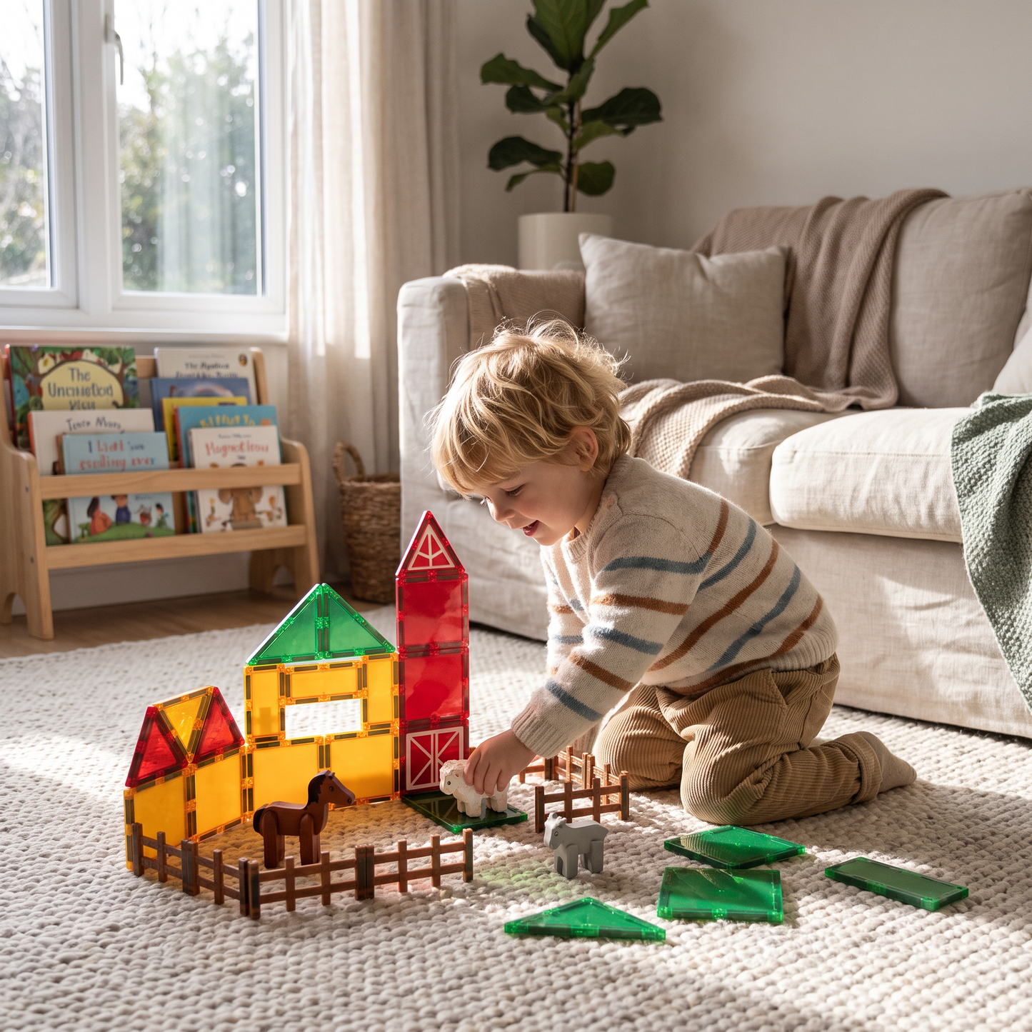 Magnetic Farm Building Tiles for Creative Play – 26 Piece Set