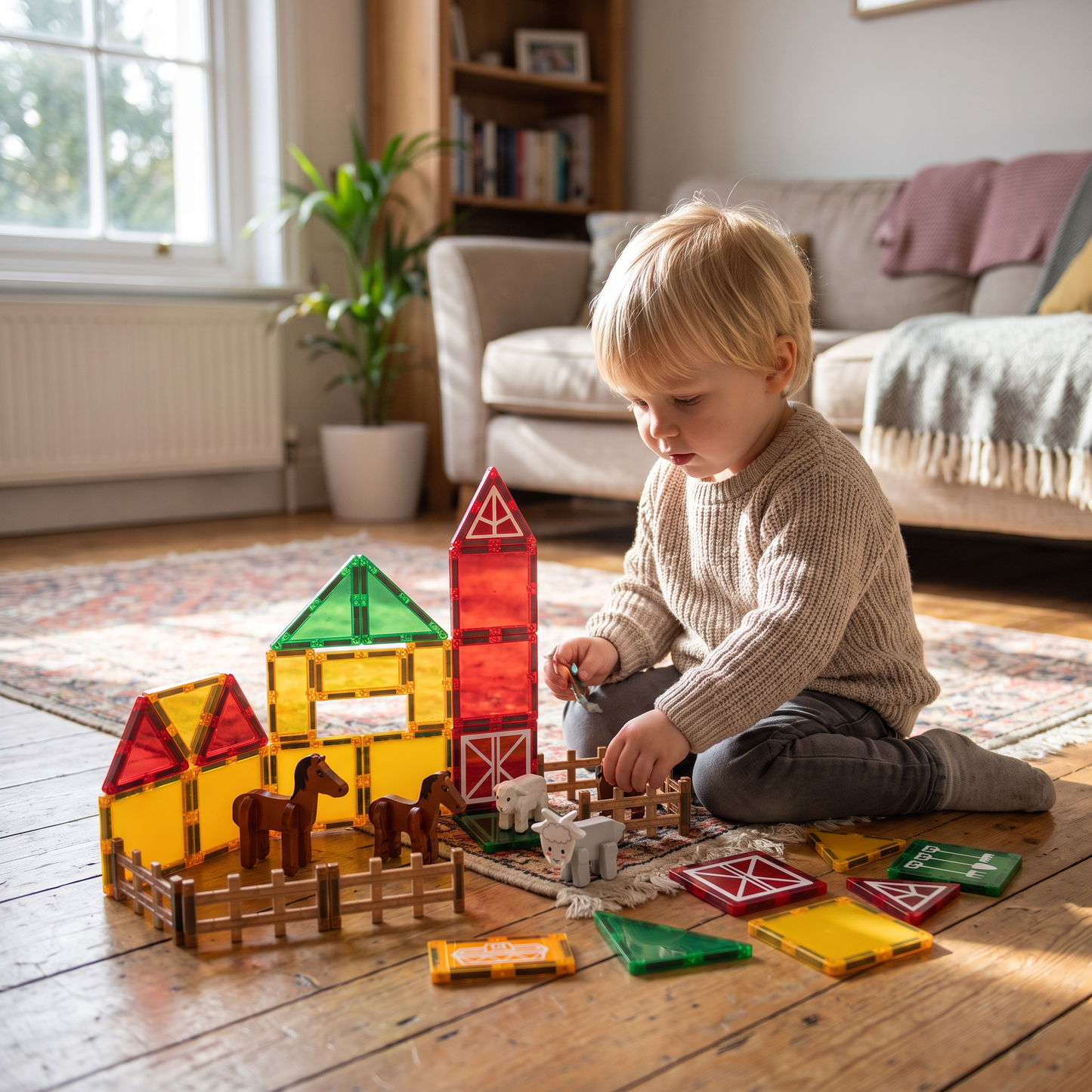 Magnetic Farm Building Tiles for Creative Play – 26 Piece Set