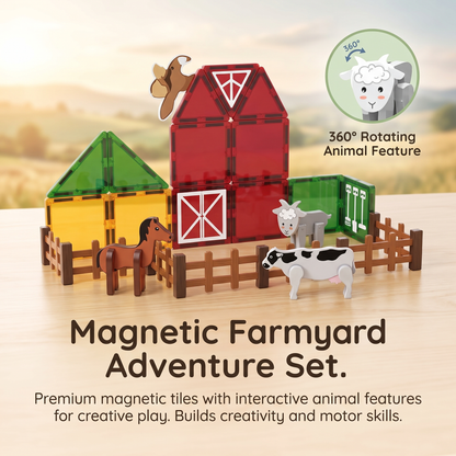 Magnetic Farm Building Tiles for Creative Play – 26 Piece Set