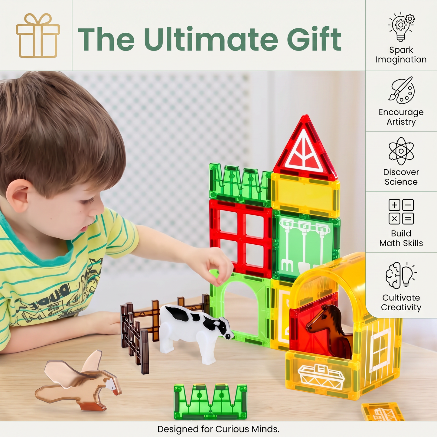 Magnetic Farm Building Tiles for Creative Play – 26 Piece Set