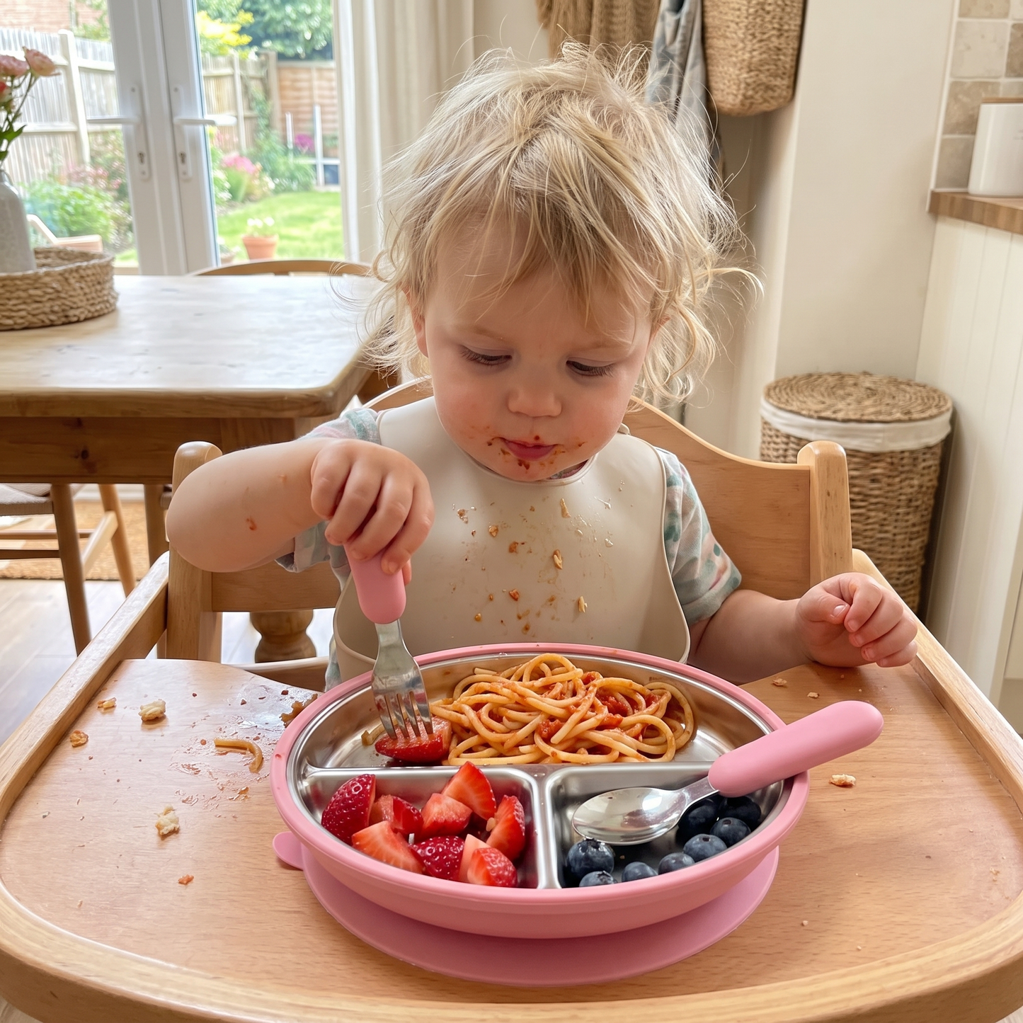 Stainless Steel Toddler Plate with Suction Base (3-Pack)
