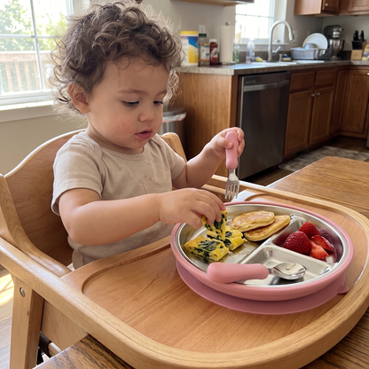 Stainless Steel Toddler Plate with Suction Base (3-Pack)