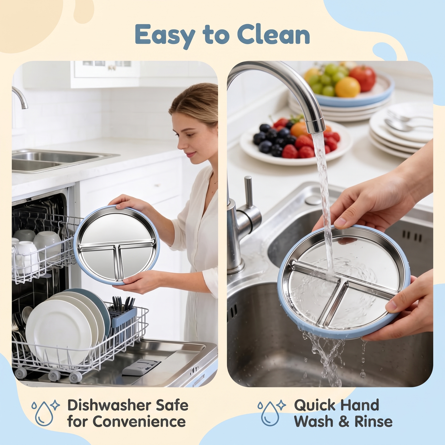 Stainless Steel Toddler Plate with Suction Base (3-Pack)