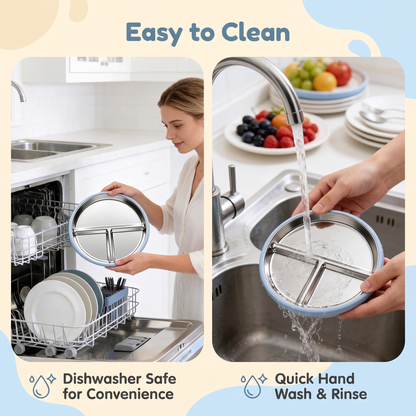 Stainless Steel Toddler Plate with Suction Base (3-Pack)