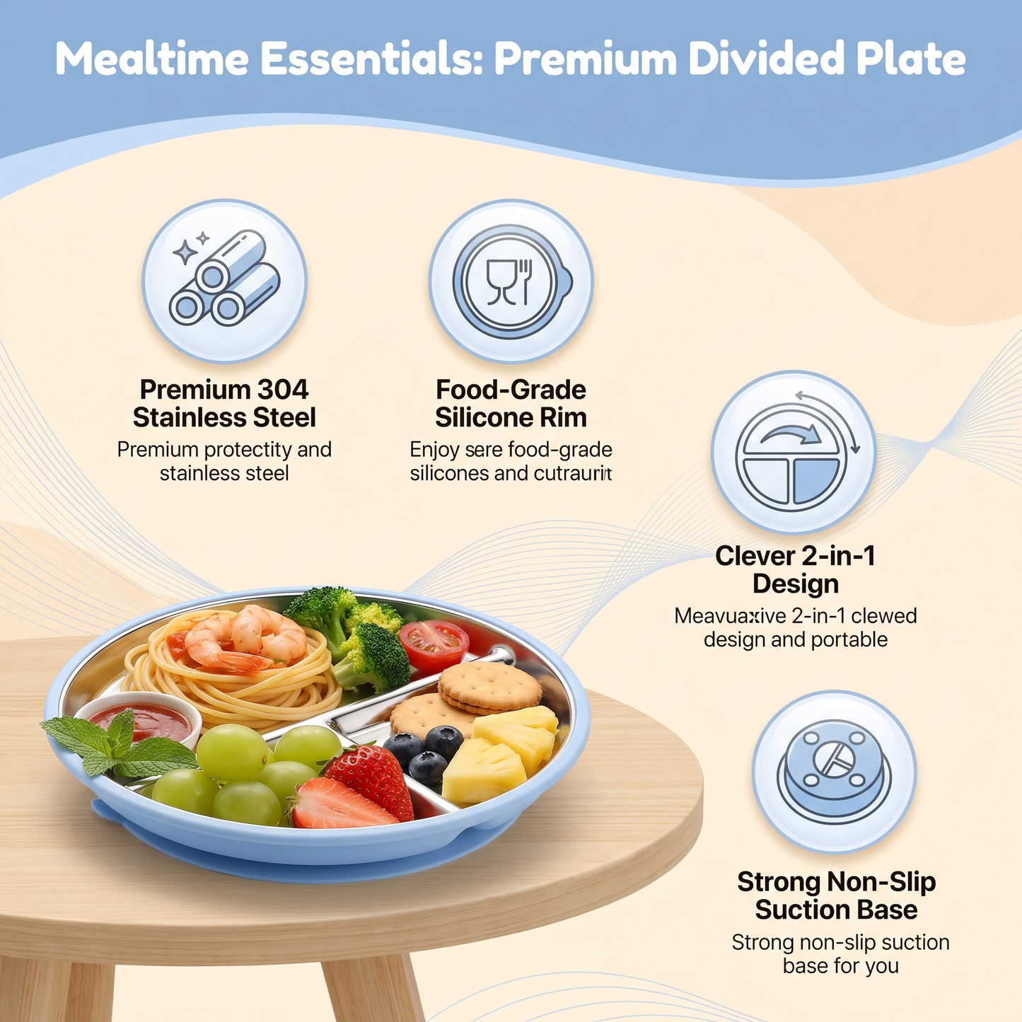 Stainless Steel Toddler Plate with Suction Base (3-Pack)