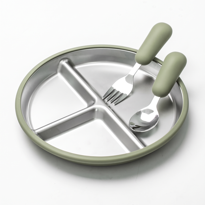 Stainless Steel Toddler Plate with Suction Base (3-Pack)