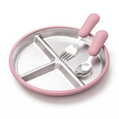 Stainless Steel Toddler Plate with Suction Base (3-Pack)