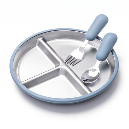 Stainless Steel Toddler Plate with Suction Base (3-Pack)