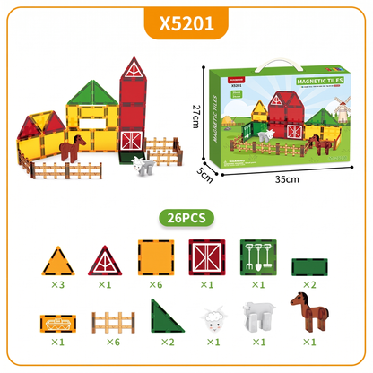 Magnetic Farm Building Tiles for Creative Play – 26 Piece Set